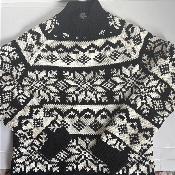 Ann Taylor black and white fair isle mock neck long sleeve sweater - Picture 14 of 15